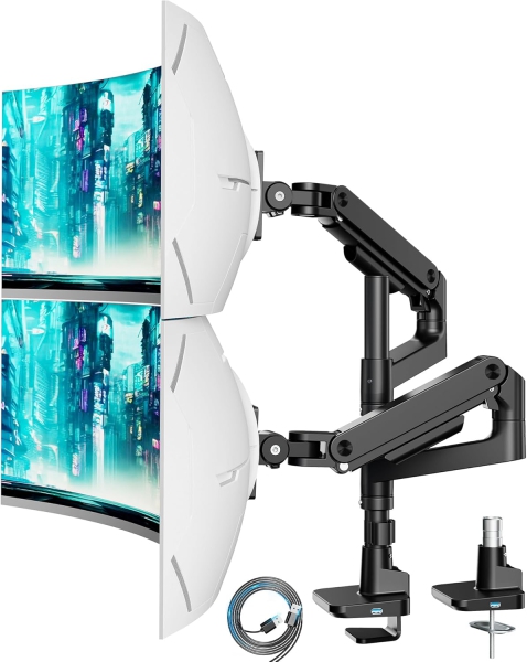 ARES WING Dual Monitorarm - 2 Monitor - [17-49" / fino a 20kg per braccio] - Hub USB & Molla a Gas